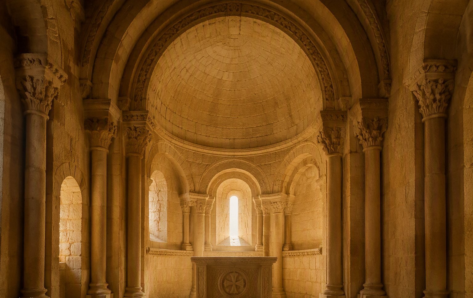 Golden-stone Romanesque church of Zamora at dusk